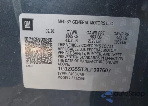 2020 Chevrolet Malibu Fwd Rs из США, поврежденный, VIN 1G1ZG5ST2LF097607